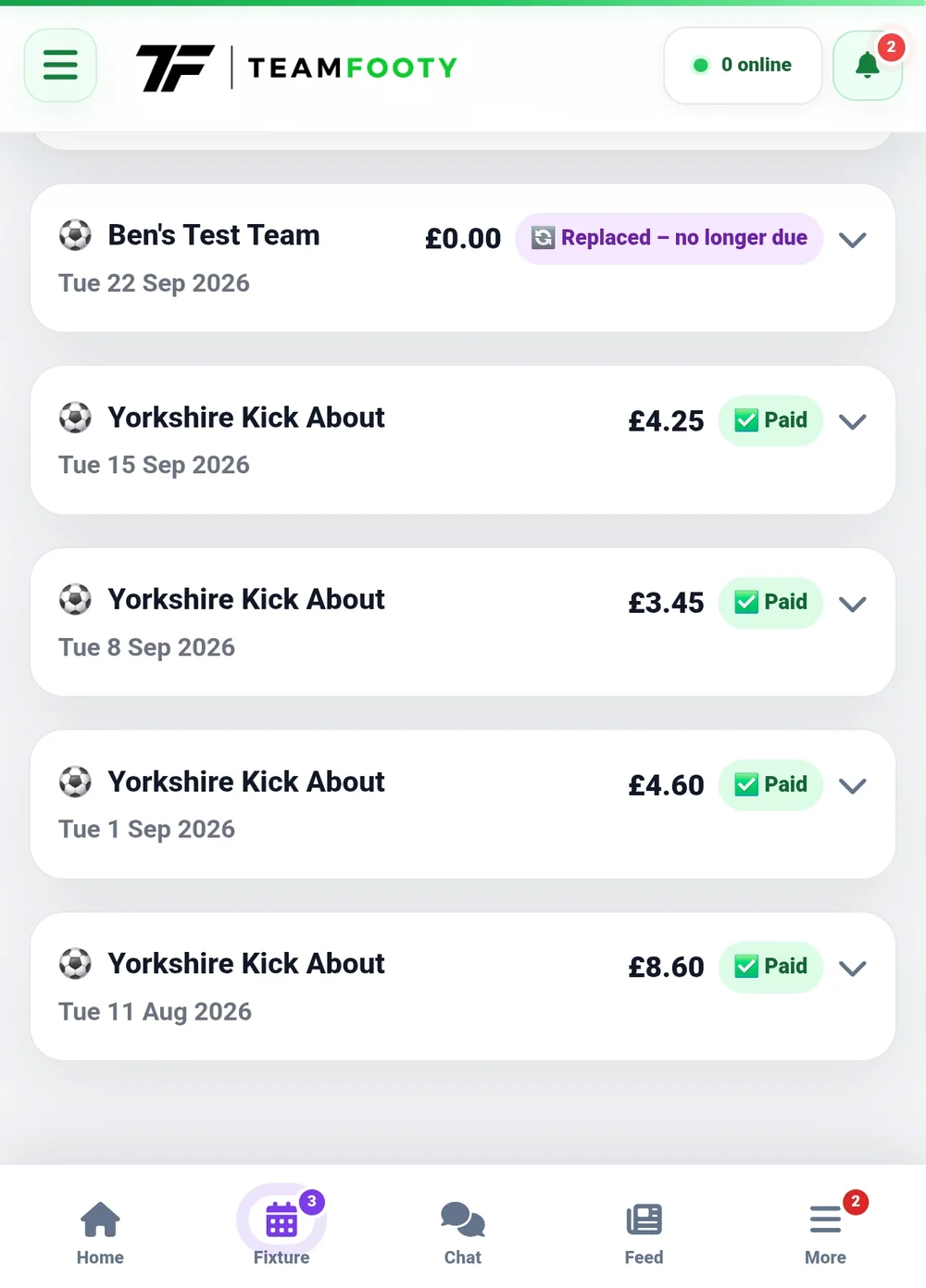 Actual TeamFooty organiser dashboard